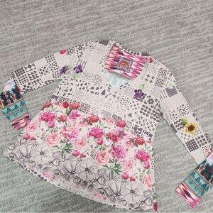 Johnny Was Footprints and Paws Floral Patchwork Long Sleeve Top